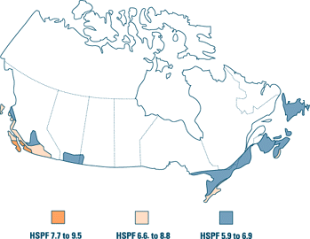 Регионы Канады с экономической целесообразностью использования теплового насоса